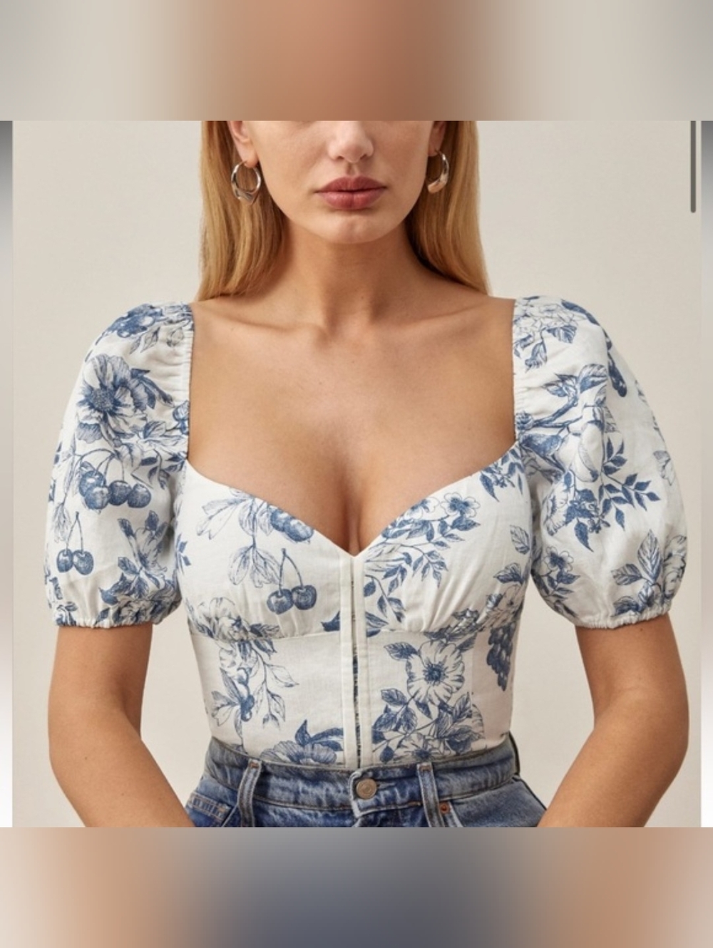 Reformation Rome Linen Top In Corsica Print